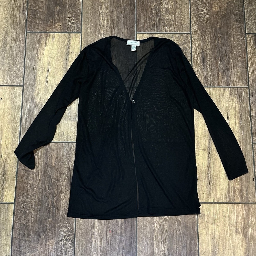 Frazier Lawrence Vintage Y2K Sheer Cardigan Womens Medium Black Fairy Grunge 90s